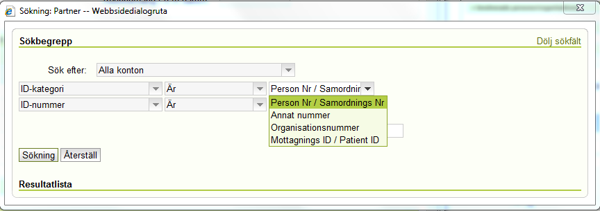 5. Det första vi behöver fylla i är patientens personnummer. Klicka på knappen vid fältet Personnummer för att söka efter en patient. 6. En dialogruta öppnas.