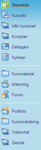 Vilka verktyg finns det i Fronter? Som det framgår av bilden nedan så finns det en rad olika verktyg i Fronter. Den här manualen kommer att ta upp Kursmaterial och Forum.