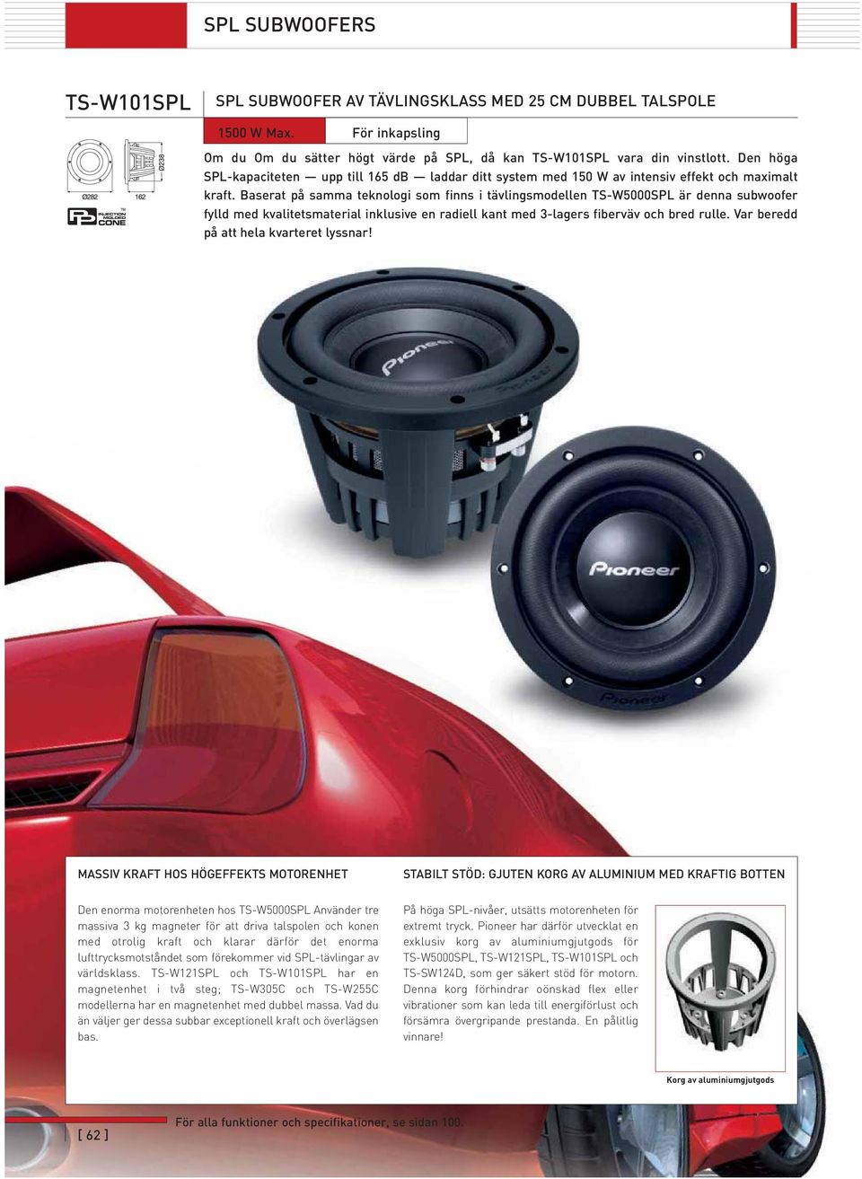 aserat på samma teknolog som fnns tävlngsmodellen TS-W5000SPL är denna subwoofer fylld med kvaltetsmateral nklusve en radell kant med 3-lagers fberväv och bred rulle.