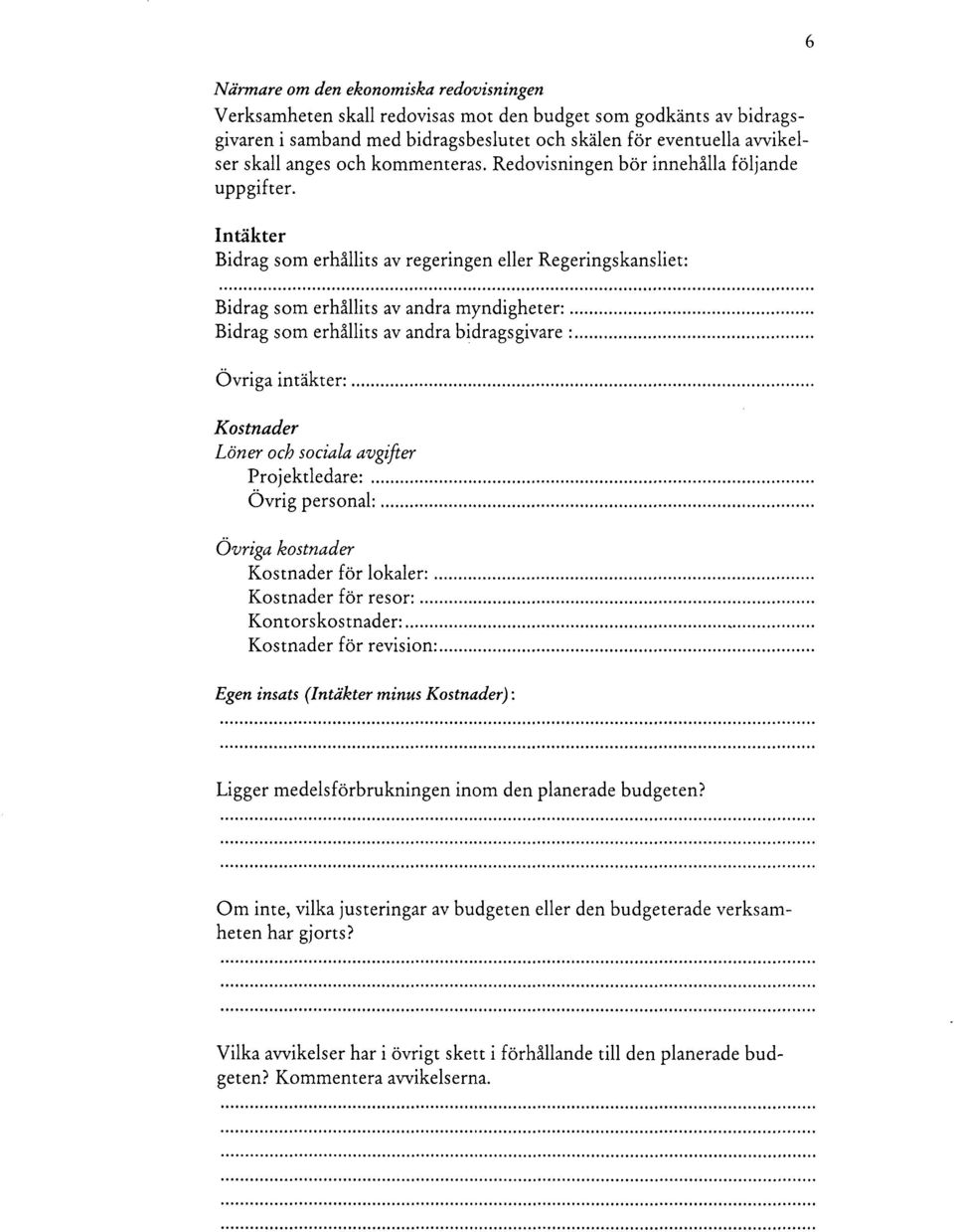 .. Bidrag som erhållits av andra bidragsgivare :... Ovriga intäkter:... Kostnader Löner och sociala avgifter Projektledare:... Övrig personal:... Ovriga kostnader Kostnader för lokaler:.