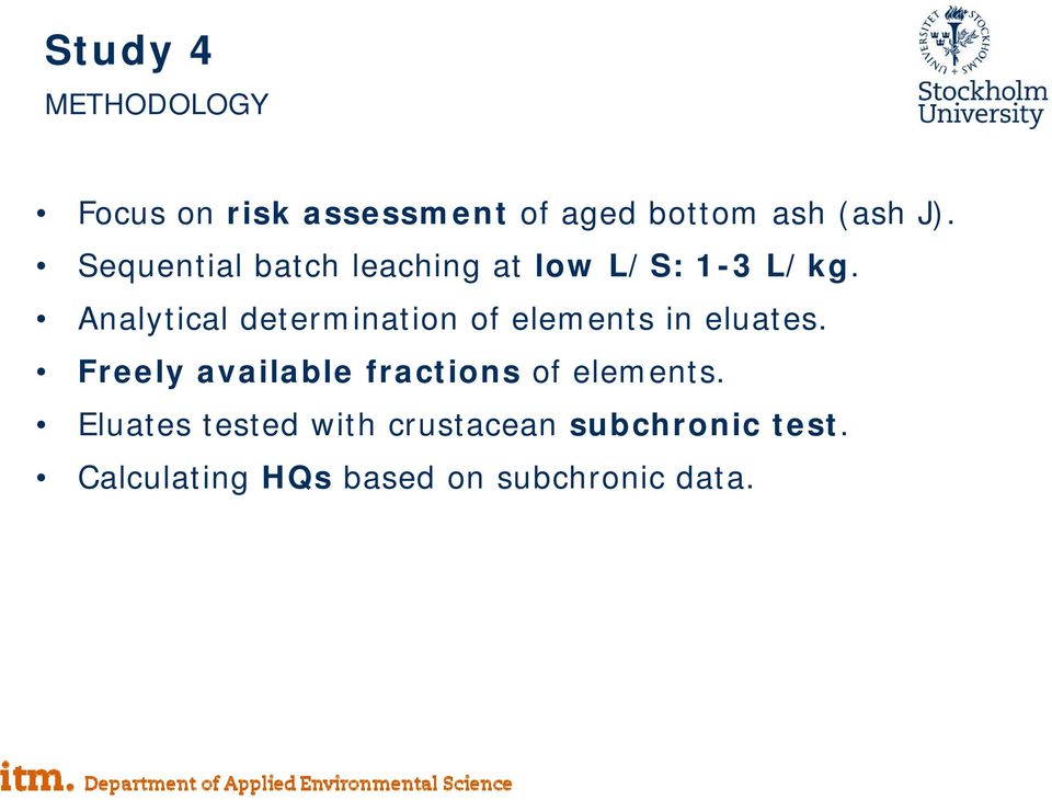 Analytical determination of elements in eluates.