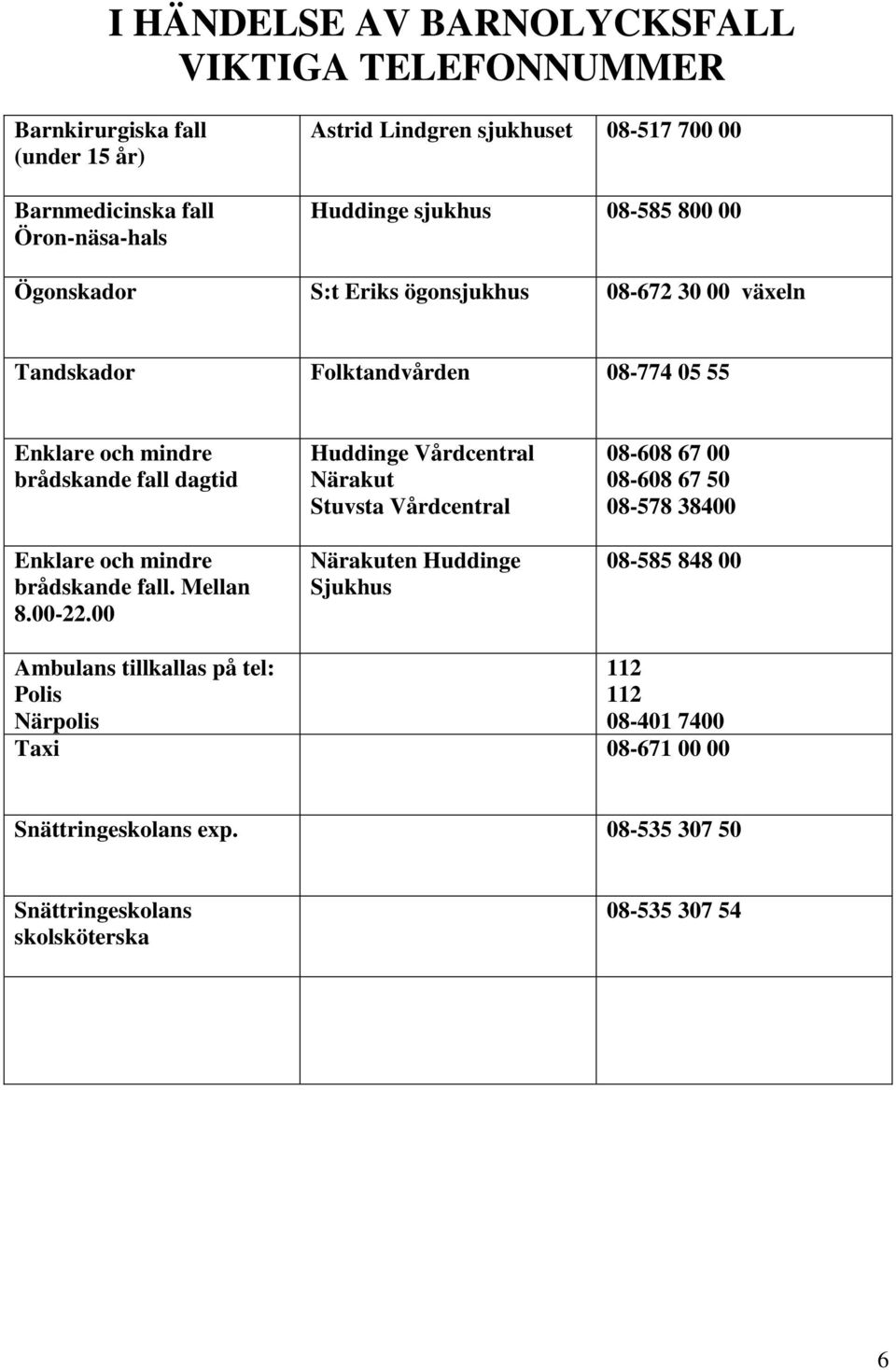 mindre brådskande fall. Mellan 8.00-22.