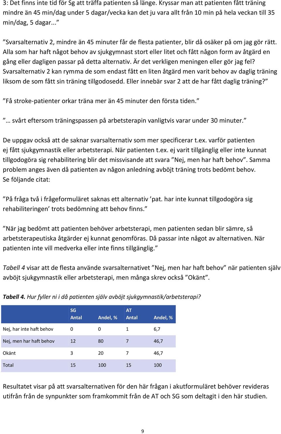 .. Svarsalternativ 2, mindre än 45 minuter får de flesta patienter, blir då osäker på om jag gör rätt.