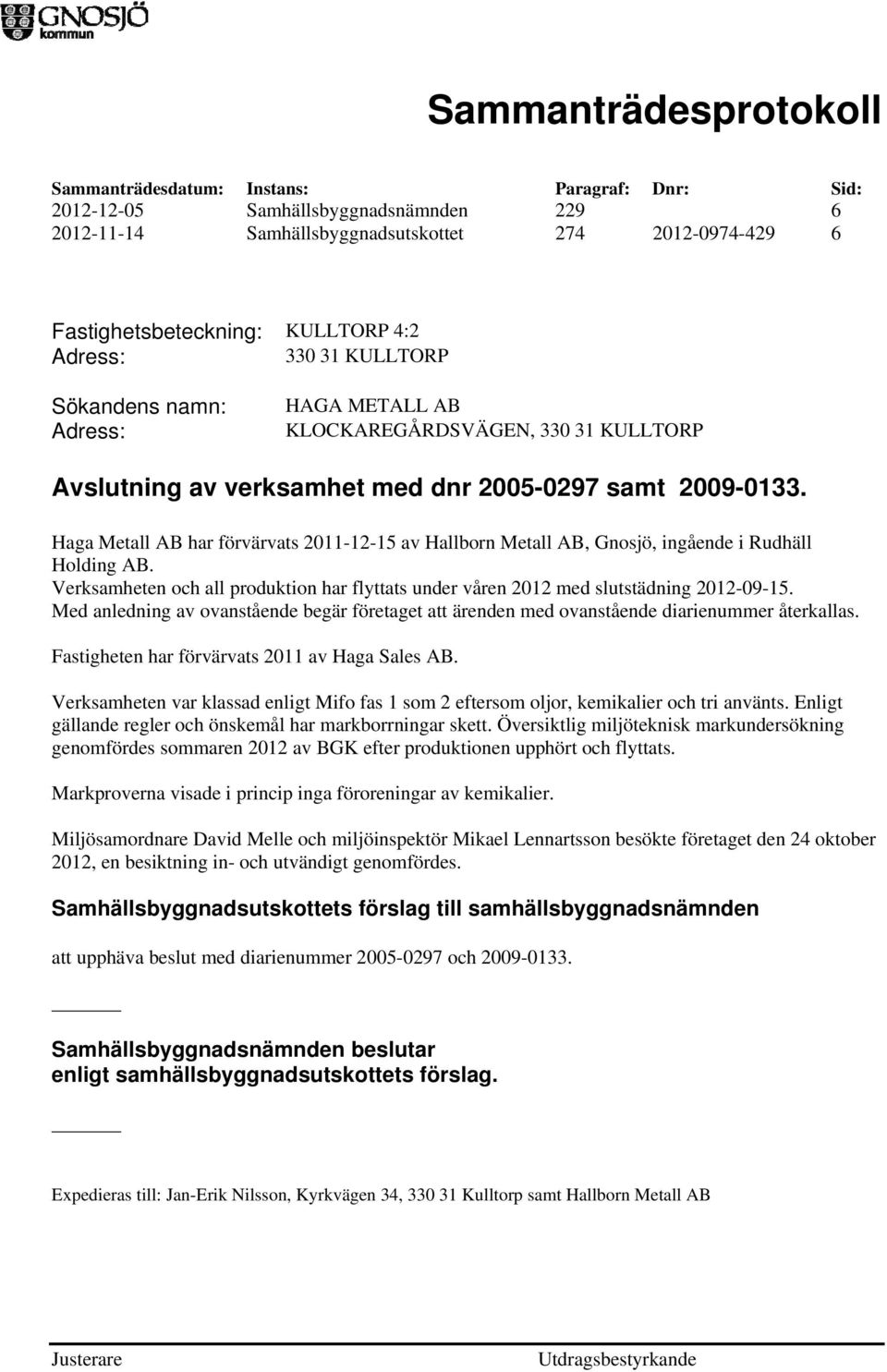 Verksamheten och all produktion har flyttats under våren 2012 med slutstädning 2012-09-15. Med anledning av ovanstående begär företaget att ärenden med ovanstående diarienummer återkallas.