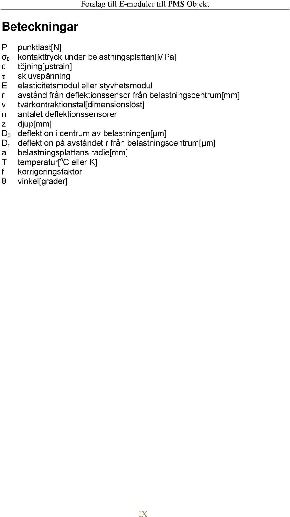 tvärkontraktionstal[dimensionslöst] n antalet deflektionssensorer z djup[mm] D 0 deflektion i centrum av belastningen[µm] D