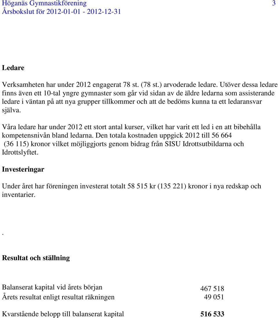 ledaransvar själva. Våra ledare har under 2012 ett stort antal kurser, vilket har varit ett led i en att bibehålla kompetensnivån bland ledarna.