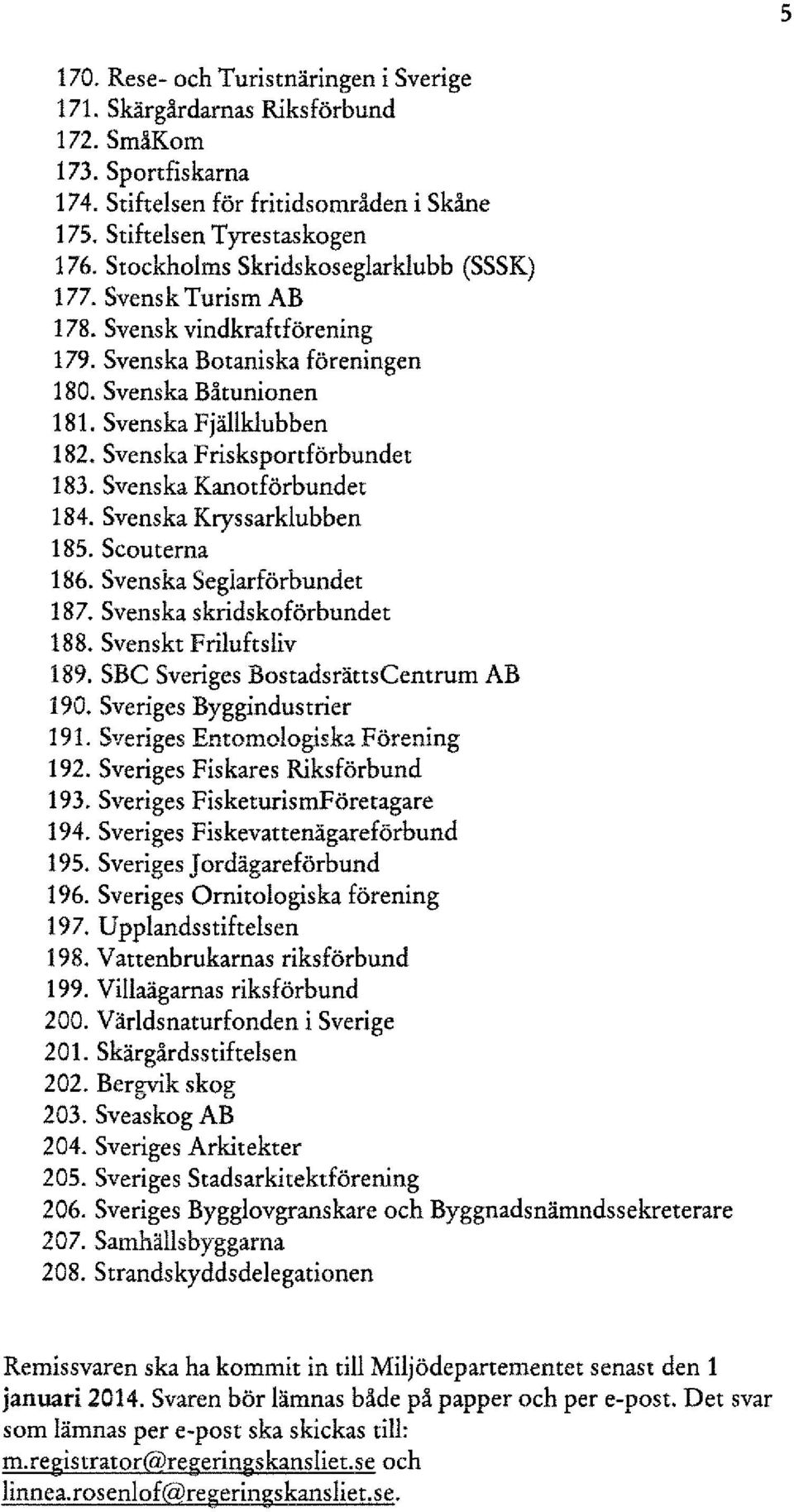 Svenska Frisksportförbundet 183. Svenska Kanotförbundet 184. Svenska Kryssarklubben 185. Scouterna 186. Svenska Segiarförbundet 187. Svenska skridskoförbundet 188. Svenskt Friluftsliv 189.