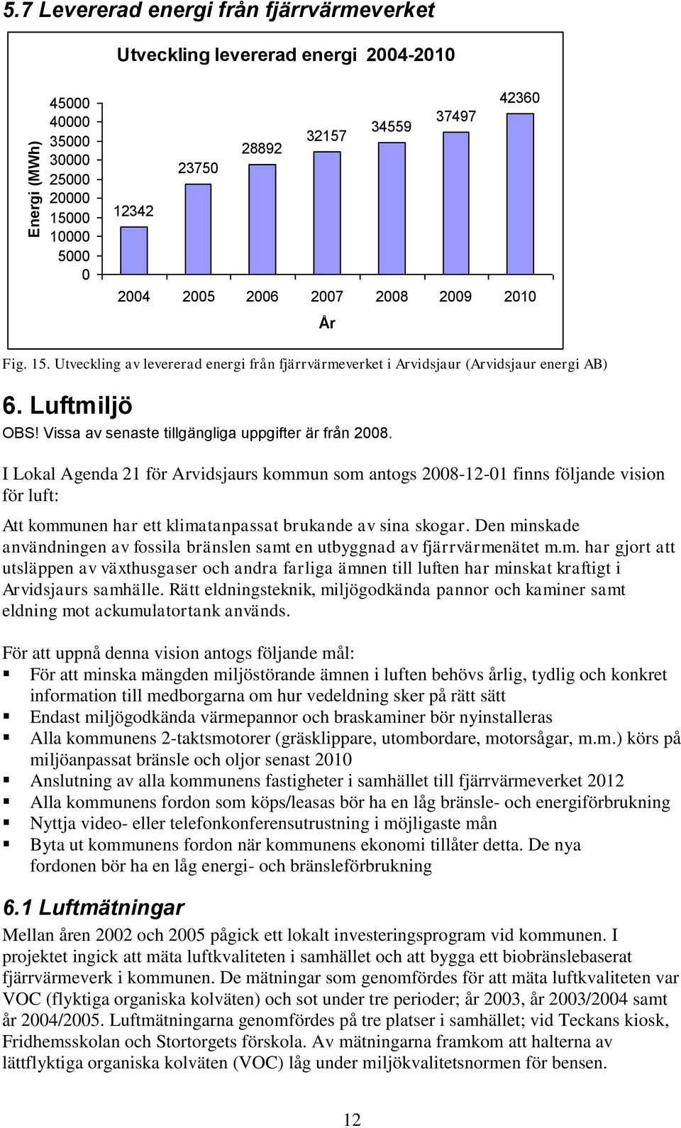 I Lokal Agenda 21 för Arvidsjaurs kommun som antogs 28-12-1 finns följande vision för luft: Att kommunen har ett klimatanpassat brukande av sina skogar.