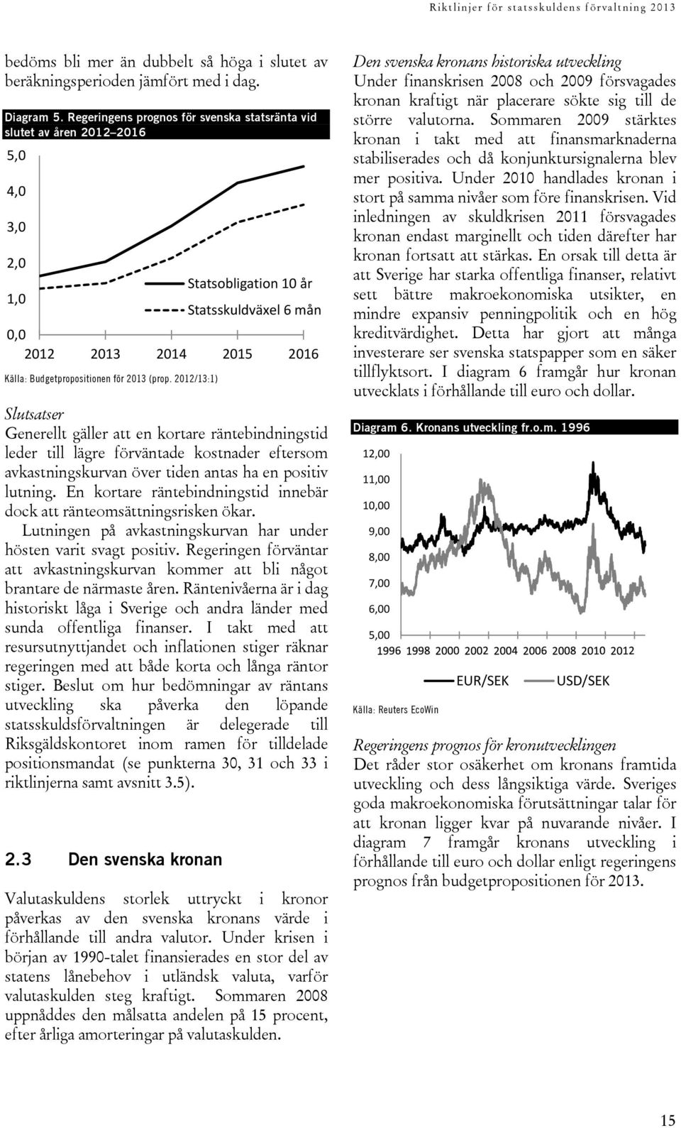 2013 (prop. 2012/13:1) Slutsatser Generellt gäller att en kortare räntebindningstid leder till lägre förväntade kostnader eftersom avkastningskurvan över tiden antas ha en positiv lutning.