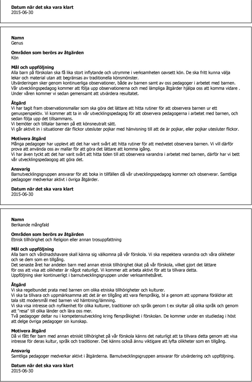 Vår utvecklingspedagog kommer att följa upp observationerna och med lämpliga åtgärder hjälpa oss att komma vidare. Under våren kommer vi sedan gemensamt att utvärdera resultatet.