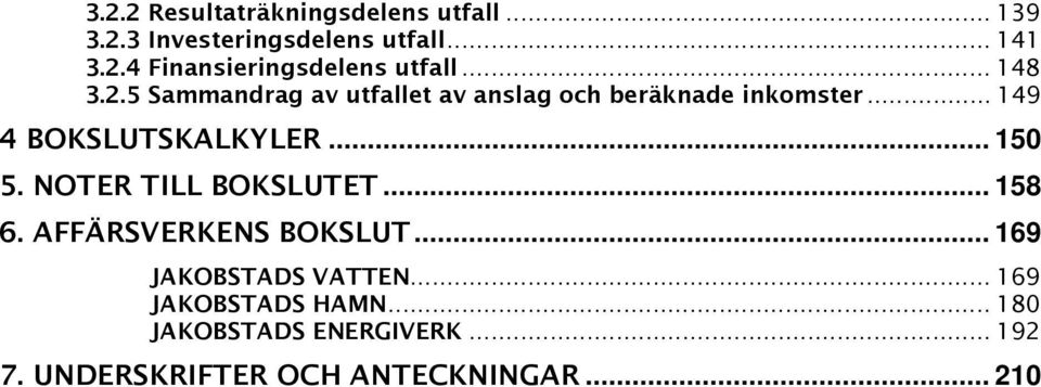 .. 150 5. NOTER TILL BOKSLUTET... 158 6. AFFÄRSVERKENS BOKSLUT... 169 JAKOBSTADS VATTEN.