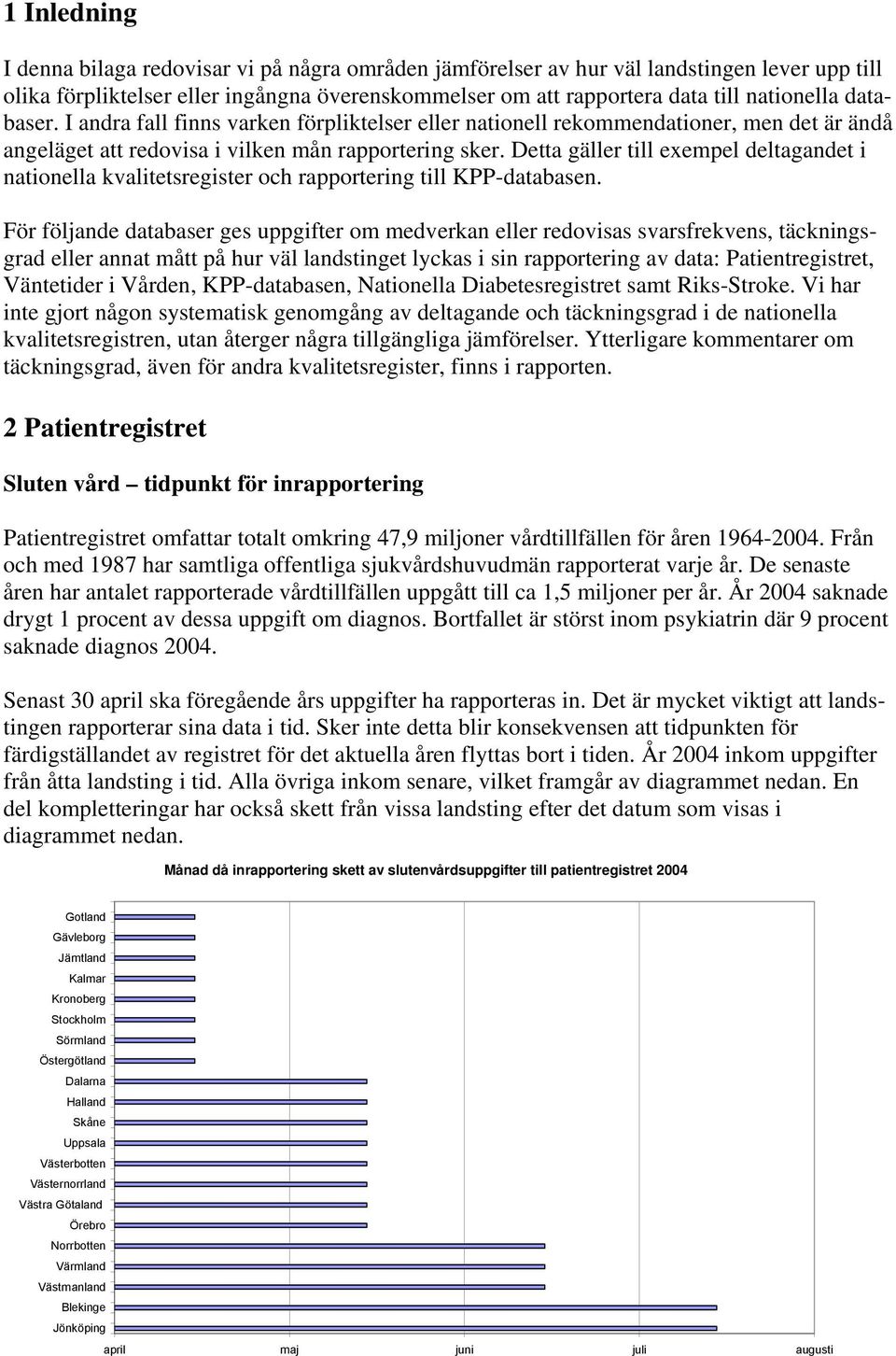 Detta gäller till exempel deltagandet i nationella kvalitetsregister och rapportering till KPP-databasen.