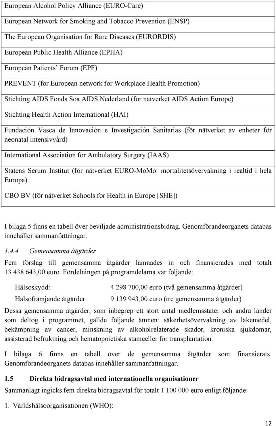 International (HAI) Fundación Vasca de Innovación e Investigación Sanitarias (för nätverket av enheter för neonatal intensivvård) International Association for Ambulatory Surgery (IAAS) Statens Serum