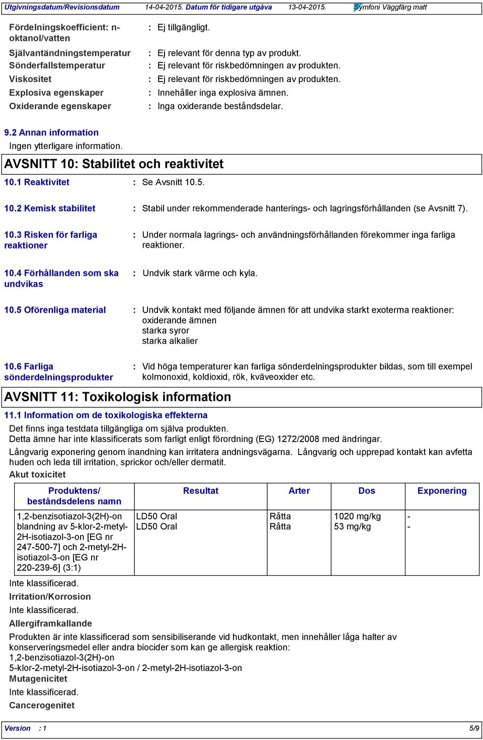 2 Annan information Ingen ytterligare information. AVSNITT 10 Stabilitet och reaktivitet 10.1 Reaktivitet Se Avsnitt 10.5. 10.2 Kemisk stabilitet Stabil under rekommenderade hanterings och lagringsförhållanden (se Avsnitt 7).