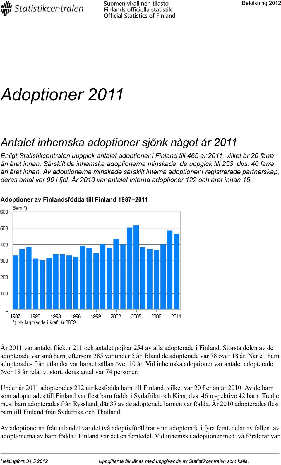 År 200 var antalet interna adoptioner 22 och året innan. Adoptioner av Finlandsfödda till Finland 98 20 År 20 var antalet flickor 2 och antalet pojkar 2 av alla adopterade i Finland.
