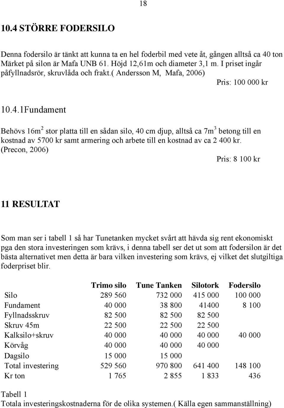 1Fundament Behövs 16m 2 stor platta till en sådan silo, 40 cm djup, alltså ca 7m 3 betong till en kostnad av 5700 kr samt armering och arbete till en kostnad av ca 2 400 kr.