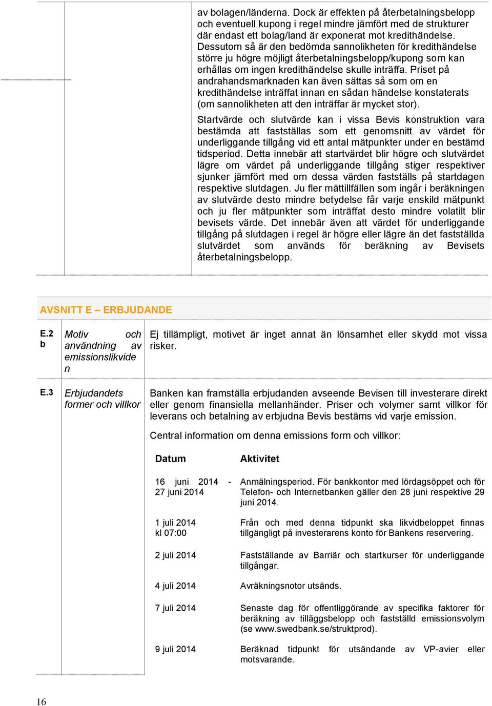 Priset på andrahandsmarknaden kan även sättas så som om en kredithändelse inträffat innan en sådan händelse konstaterats (om sannolikheten att den inträffar är mycket stor).