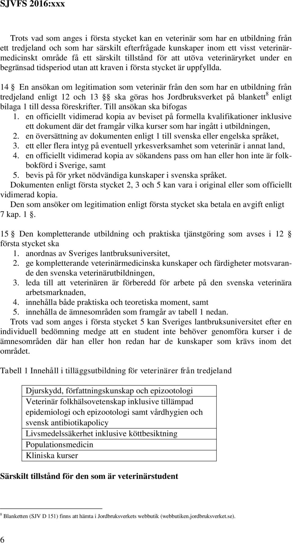 14 En ansökan om legitimation som veterinär från den som har en utbildning från tredjeland enligt 12 och 13 ska göras hos Jordbruksverket på blankett 8 enligt bilaga 1 till dessa föreskrifter.