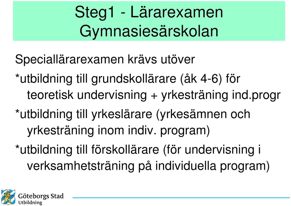 progr *utbildning till yrkeslärare (yrkesämnen och yrkesträning inom indiv.