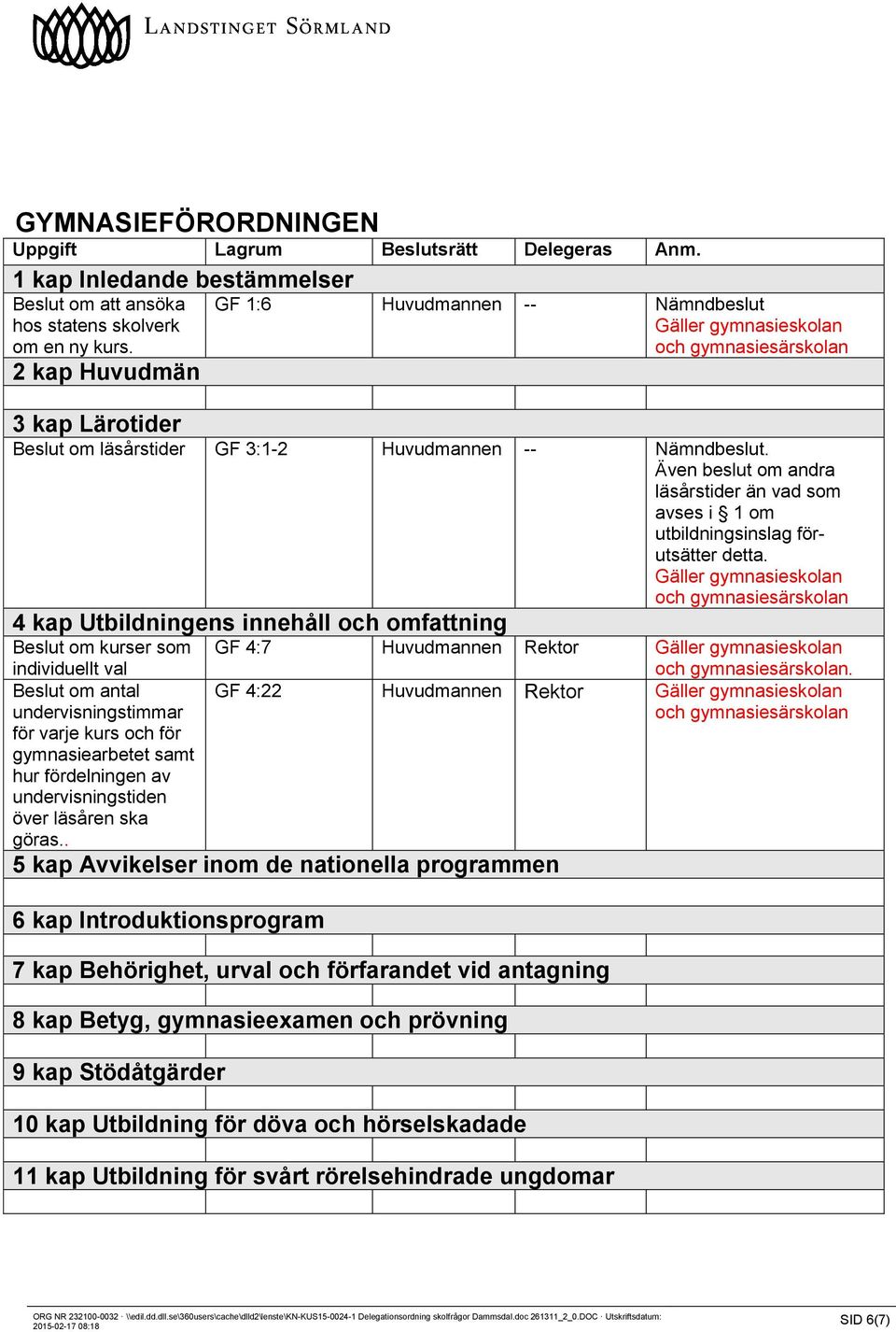 Även beslut om andra läsårstider än vad som avses i 1 om utbildningsinslag förutsätter detta.