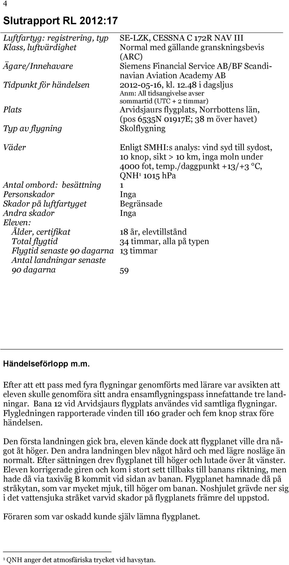 48 i dagsljus Anm: All tidsangivelse avser sommartid (UTC + 2 timmar) Arvidsjaurs flygplats, Norrbottens län, (pos 6535N 01917E; 38 m över havet) Skolflygning Väder Enligt SMHI:s analys: vind syd