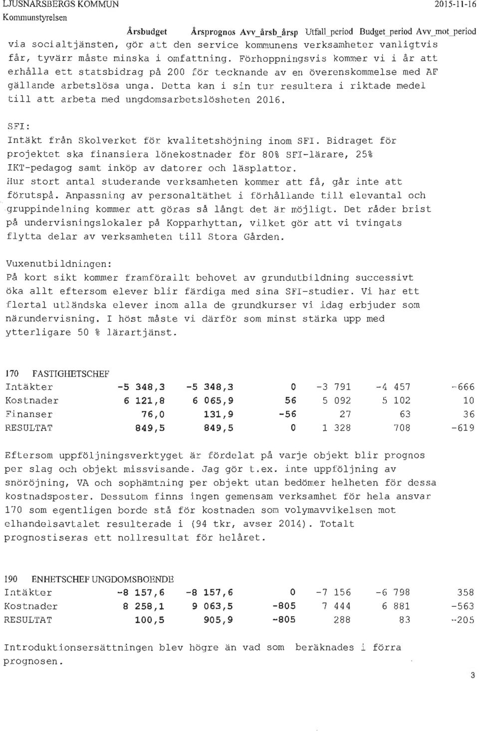Detta kan i sin tur resultera i riktade medel till att arbeta med ungdomsarbetslösheten 216. SFI : Intäkt från Skolverket för kvalitetshöjning inom SFI.