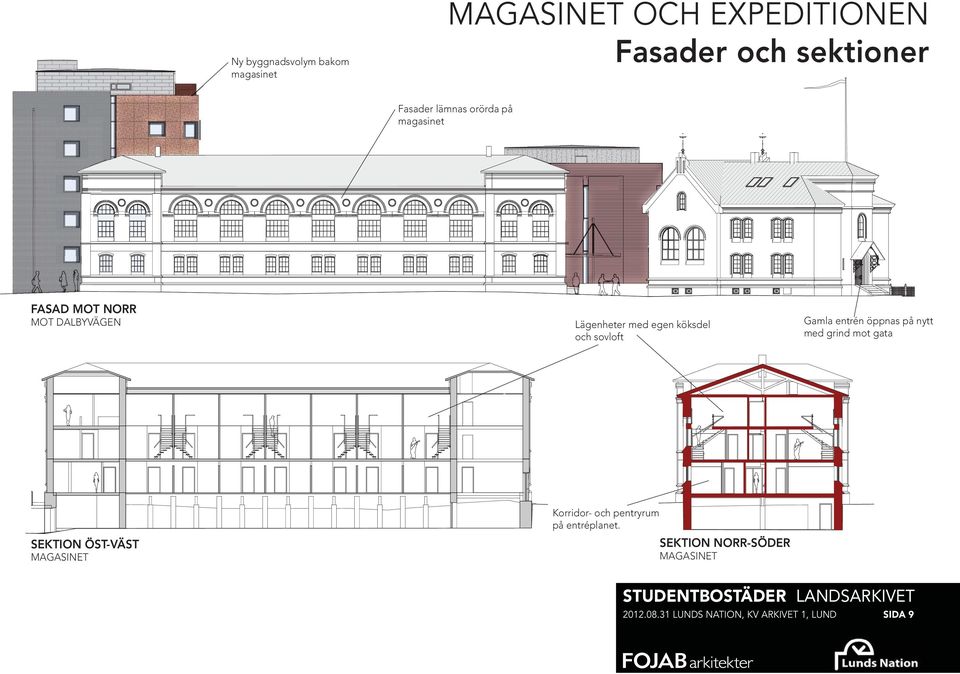 entrén öppnas på nytt med grind mot gata SEKTION Ö-VÄ MAASINET Korridor- och pentryrum på