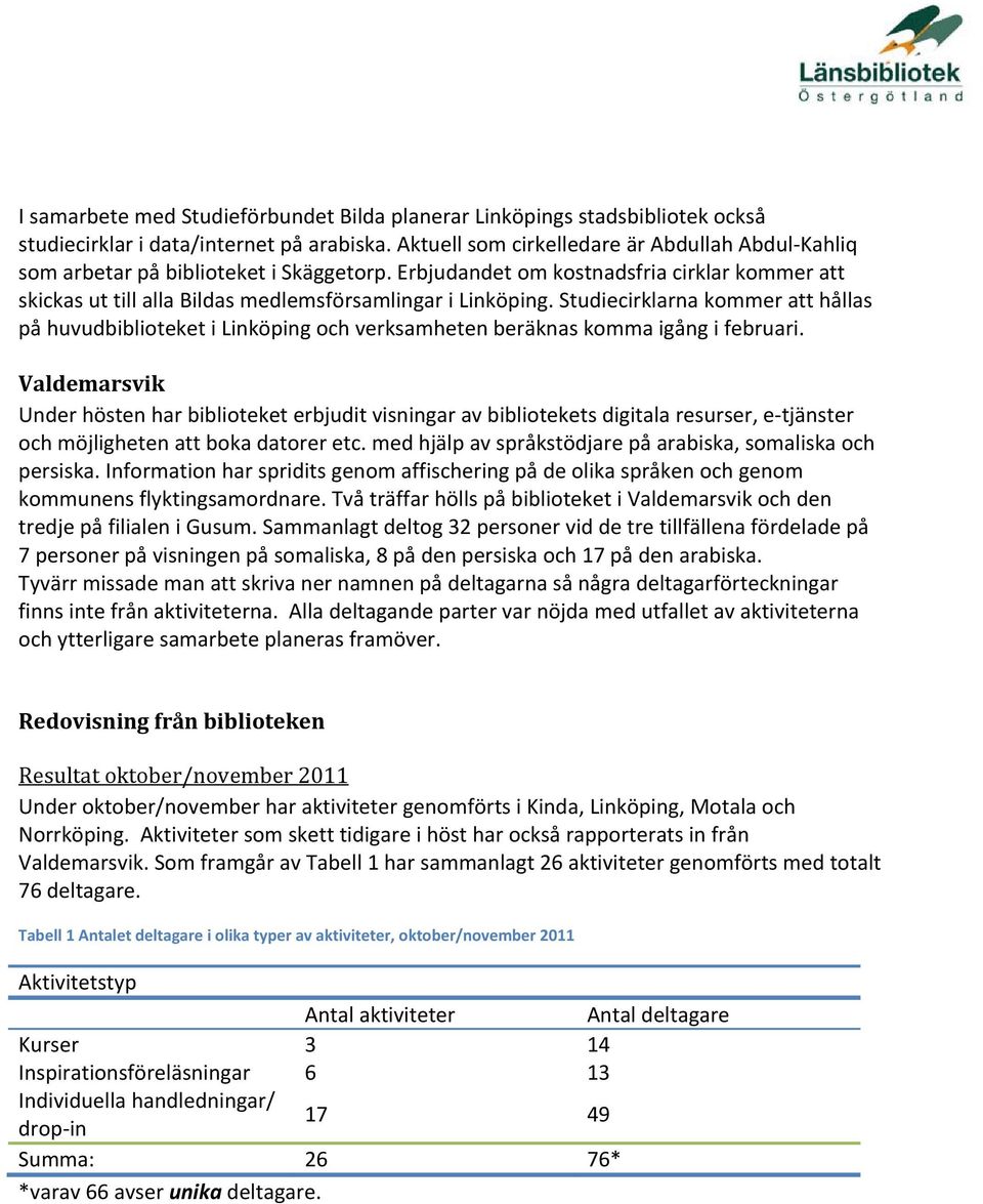 Studiecirklarna kommer att hållas på huvudbiblioteket i Linköping och verksamheten beräknas komma igång i februari.