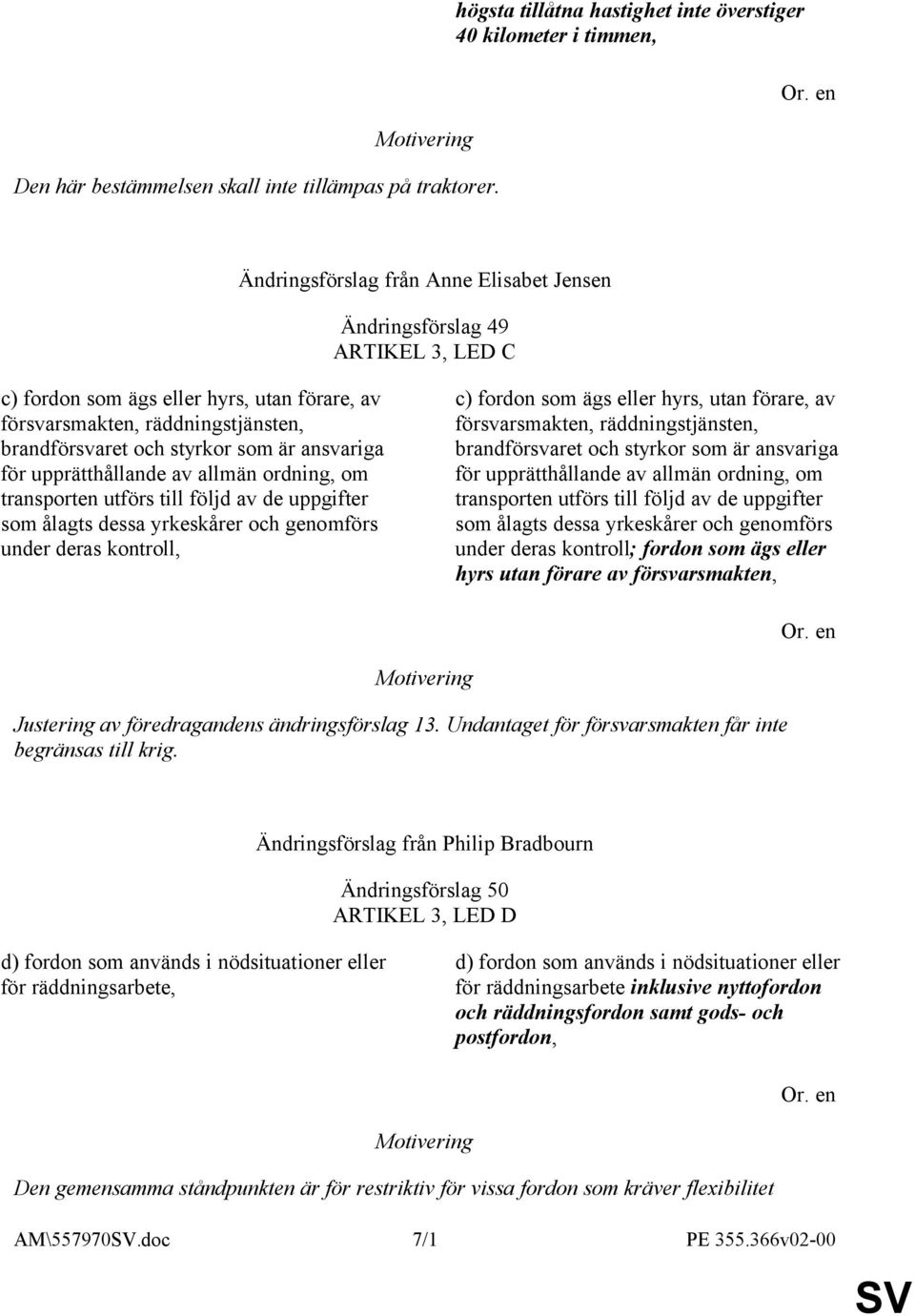 försvarsmakten, räddningstjänsten, brandförsvaret och styrkor som är ansvariga för upprätthållande av allmän ordning, om transporten utförs till följd av de uppgifter som ålagts dessa yrkeskårer och