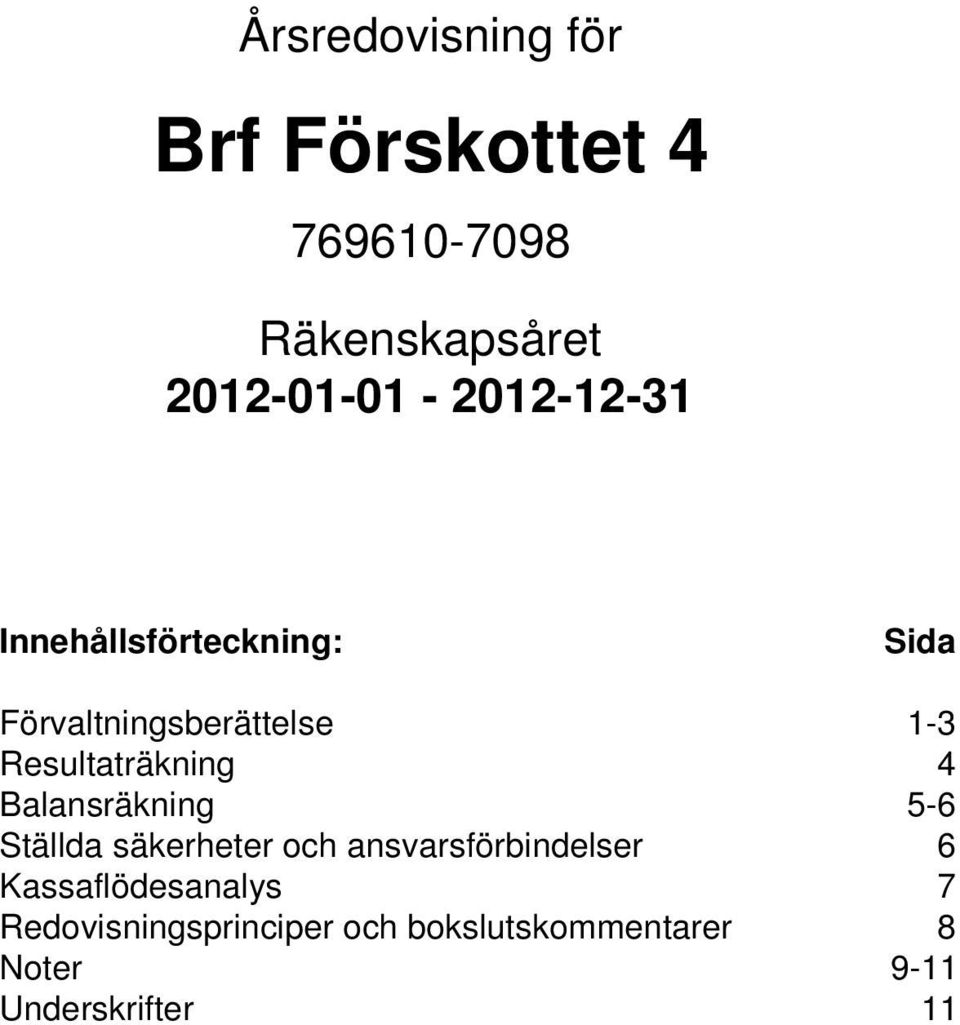 Balansräkning 5-6 Ställda säkerheter och ansvarsförbindelser 6