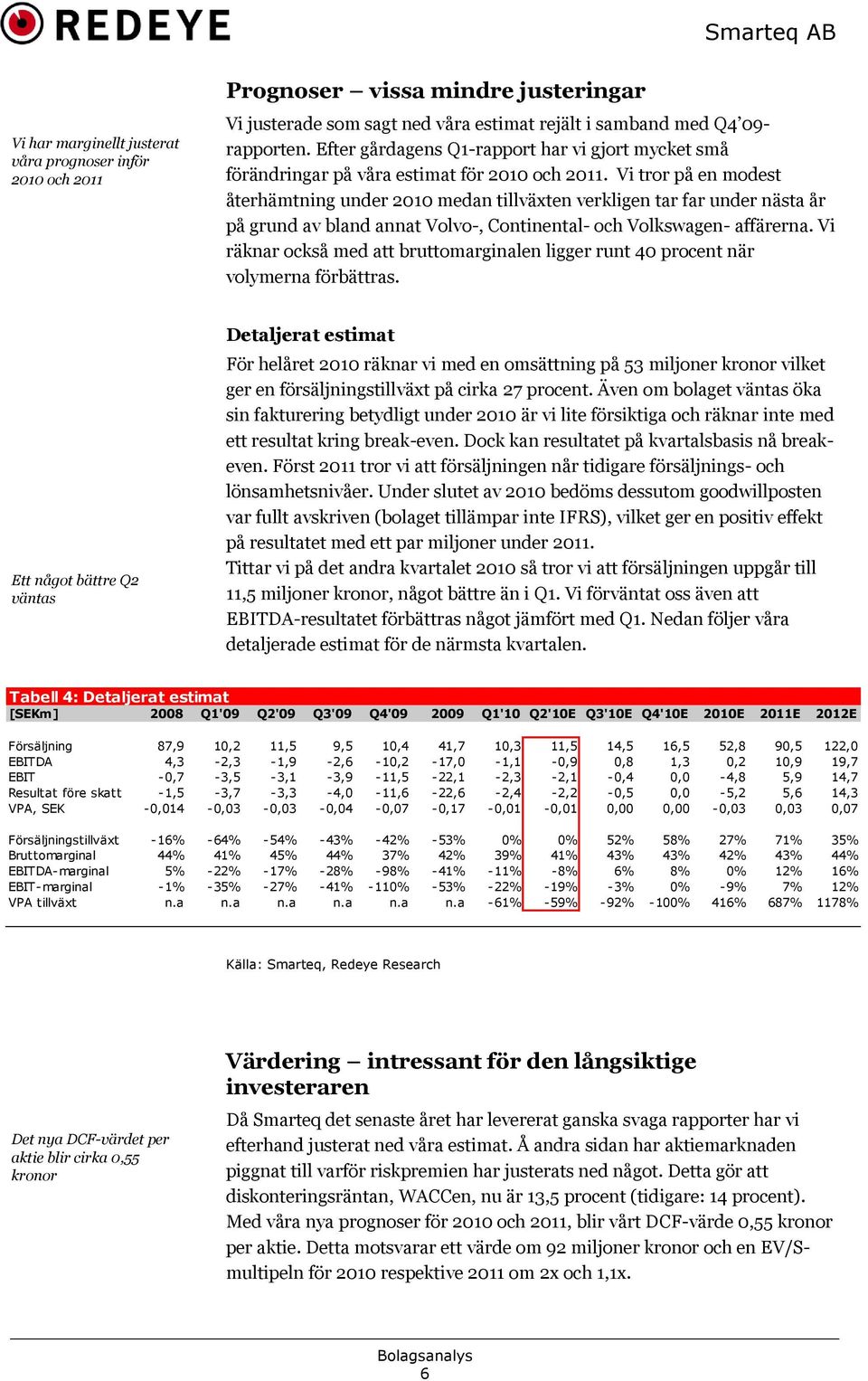 Vi tror på en modest återhämtning under 2010 medan tillväxten verkligen tar far under nästa år på grund av bland annat Volvo-, Continental- och Volkswagen- affärerna.