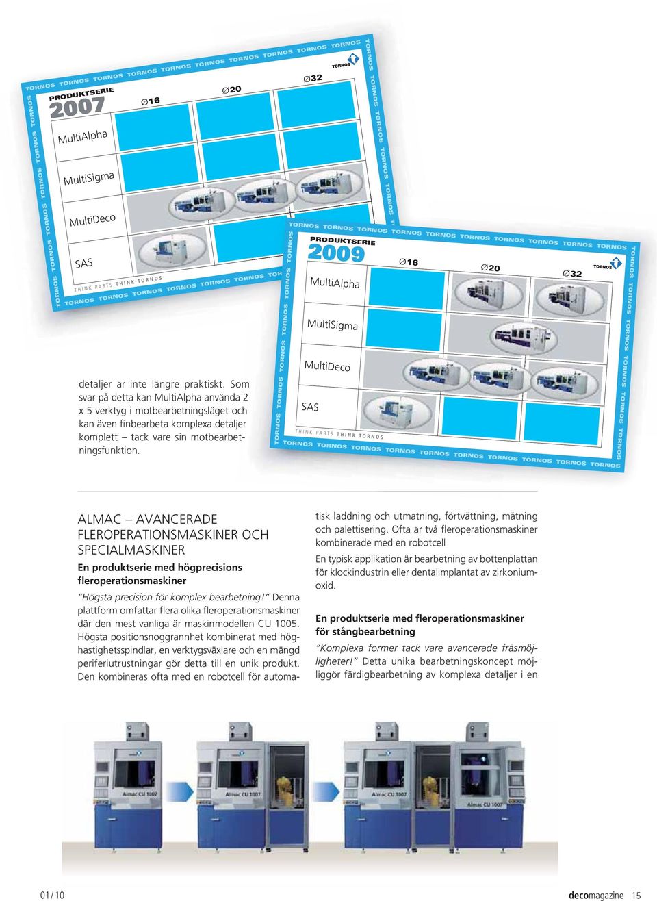 2009 Ø16 Ø20 Ø32 MultiAlpha MultiSigma MultiDeco SAS ALMAC AVANCERADE FLEROPERATIONSMASKINER OCH SPECIALMASKINER En produktserie med högprecisions fleroperationsmaskiner Högsta precision för komplex