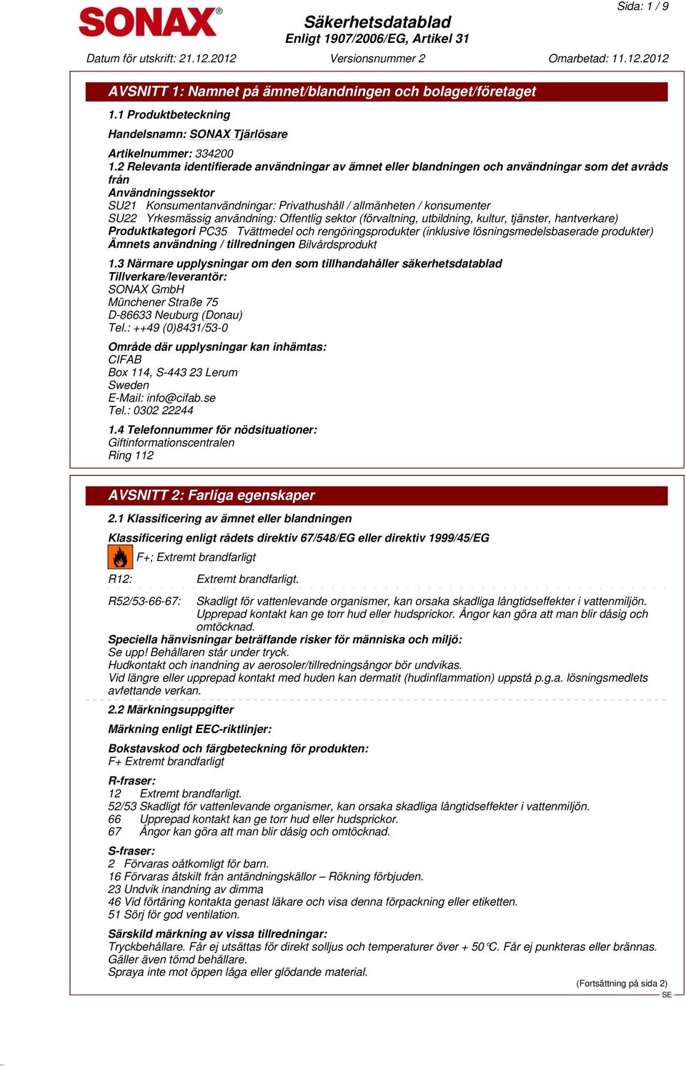 Yrkesmässig användning: Offentlig sektor (förvaltning, utbildning, kultur, tjänster, hantverkare) Produktkategori PC35 Tvättmedel och rengöringsprodukter (inklusive lösningsmedelsbaserade produkter)