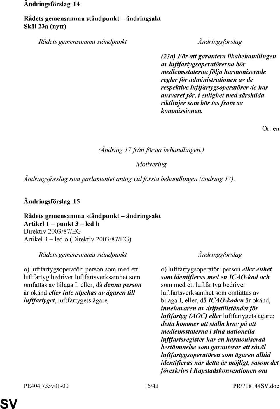 15 Artikel 1 punkt 3 led b Artikel 3 led o () o) luftfartygsoperatör: person som med ett luftfartyg bedriver luftfartsverksamhet som omfattas av bilaga I, eller, då denna person är okänd eller inte