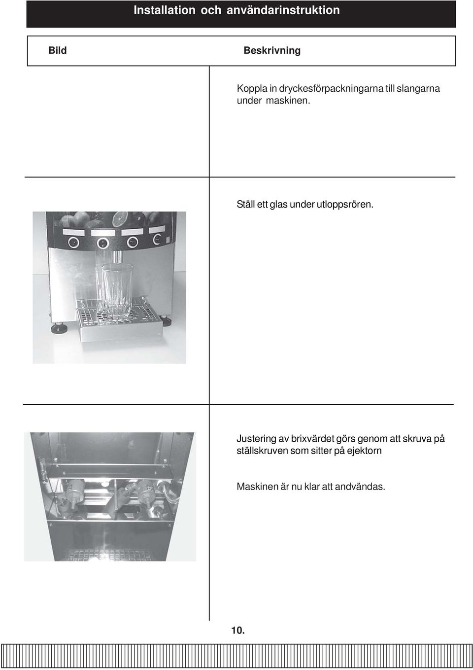 Ställ ett glas under utloppsrören.