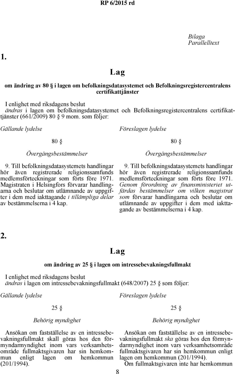 (661/2009) 80 9 mom. som följer: Gällande lydelse Föreslagen lydelse 80 Övergångsbestämmelser 9.