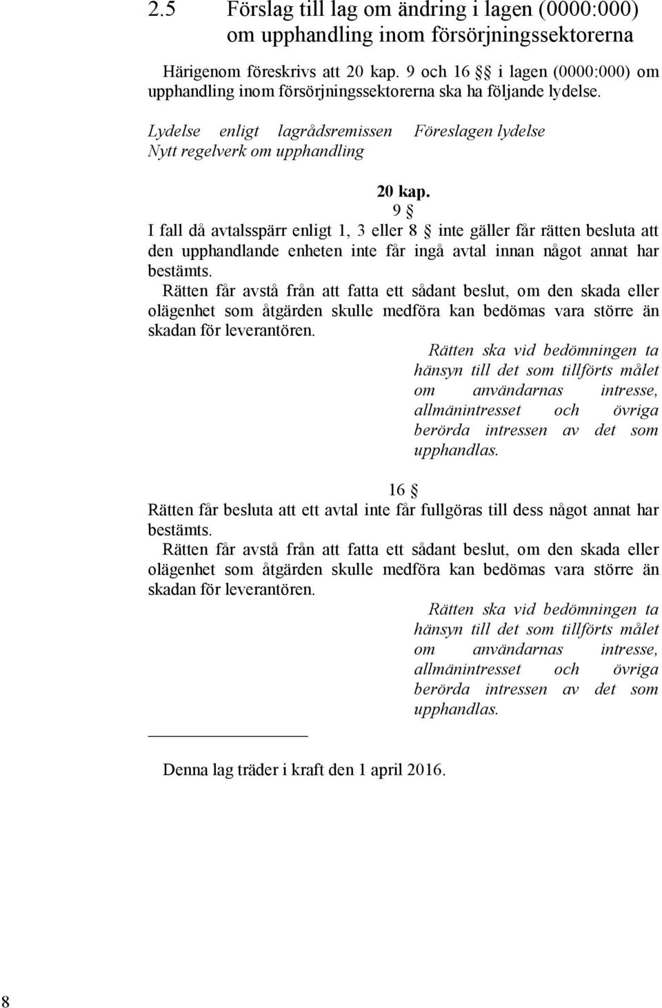 Lydelse enligt lagrådsremissen Nytt regelverk om upphandling Föreslagen lydelse 20 kap.