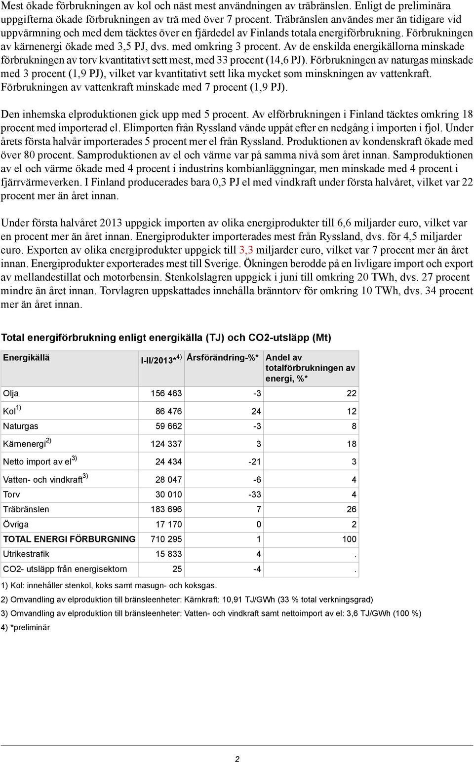 med omkring 3 procent. Av de enskilda energikällorna minskade förbrukningen av torv kvantitativt sett mest, med 33 procent (14,6 PJ).