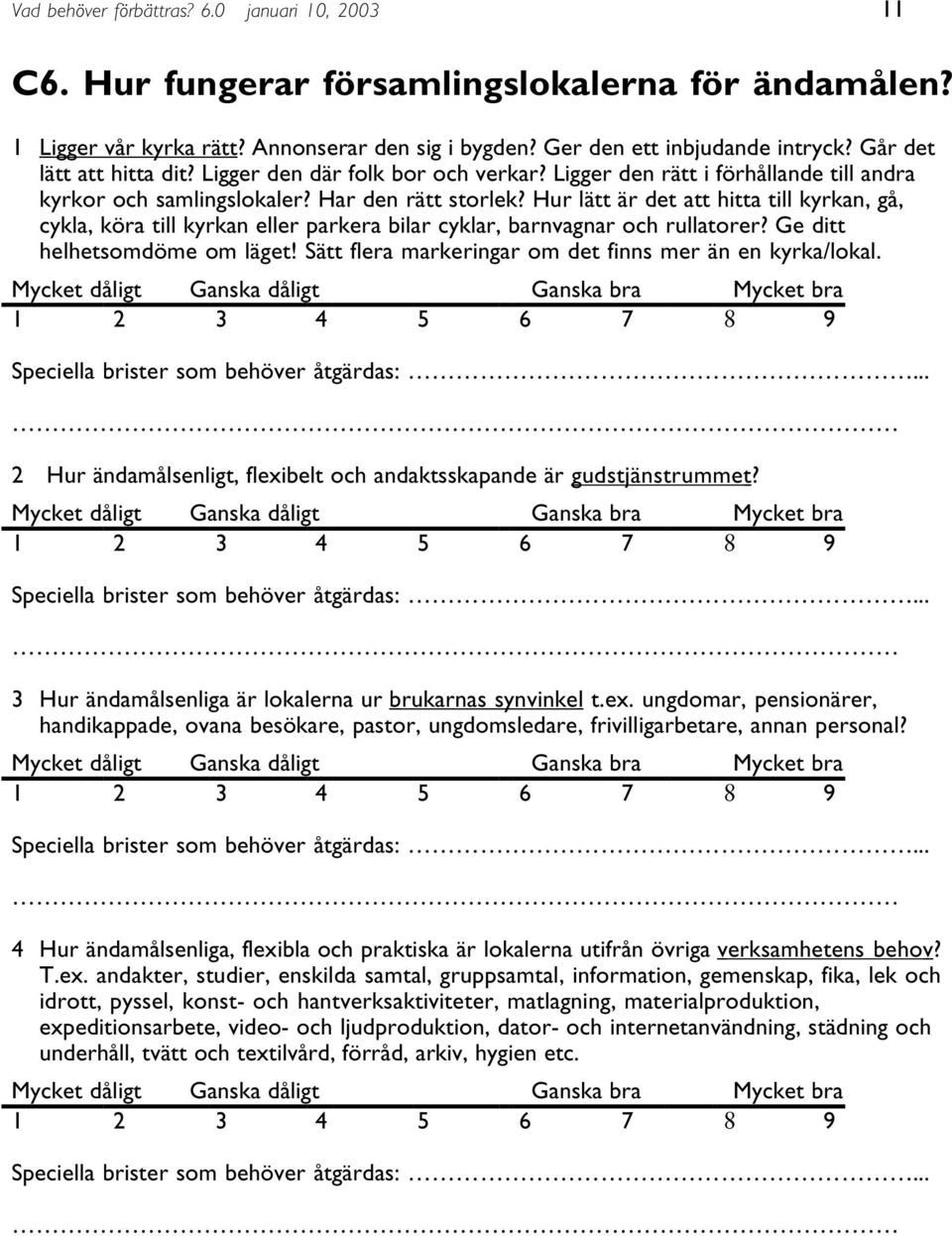Hur lätt är det att hitta till kyrkan, gå, cykla, köra till kyrkan eller parkera bilar cyklar, barnvagnar och rullatorer? Ge ditt helhetsomdöme om läget!