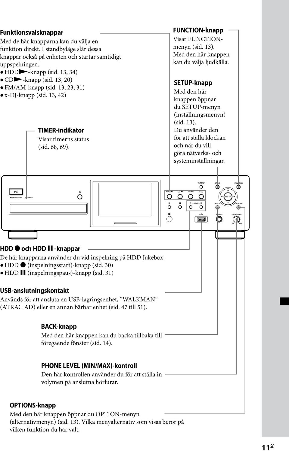 Med den här knappen kan du välja ljudkälla. SETUP-knapp Med den här knappen öppnar du SETUP-menyn (inställningsmenyn) (sid. 13).