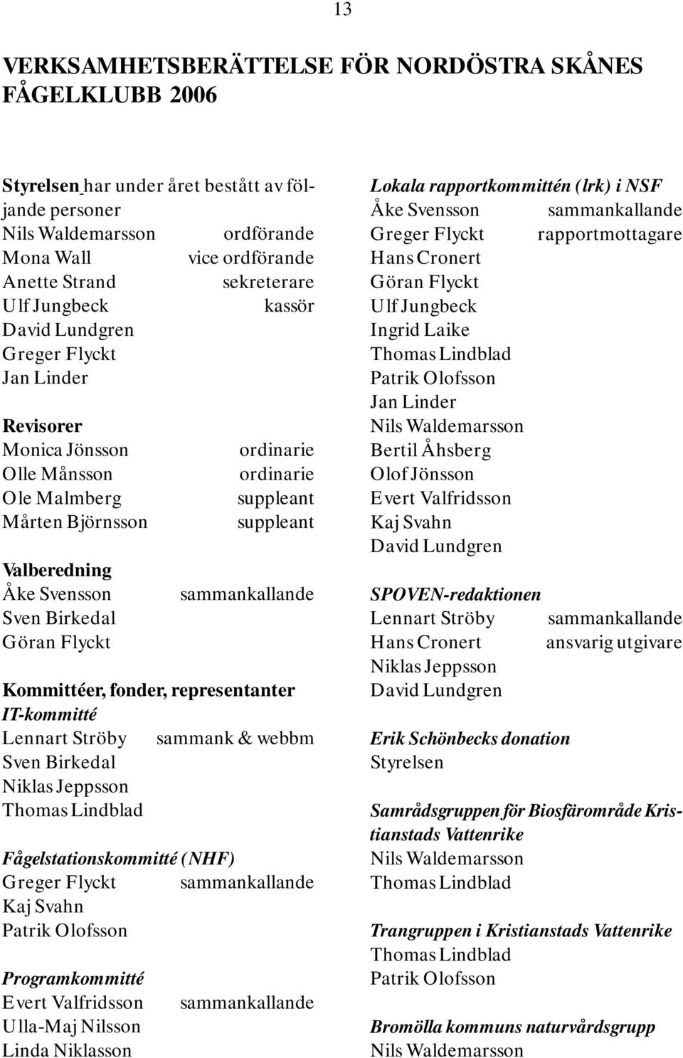 suppleant sammankallande Kommittéer, fonder, representanter IT-kommitté Lennart Ströby sammank & webbm Sven Birkedal Niklas Jeppsson Thomas Lindblad Fågelstationskommitté (NHF) Greger Flyckt