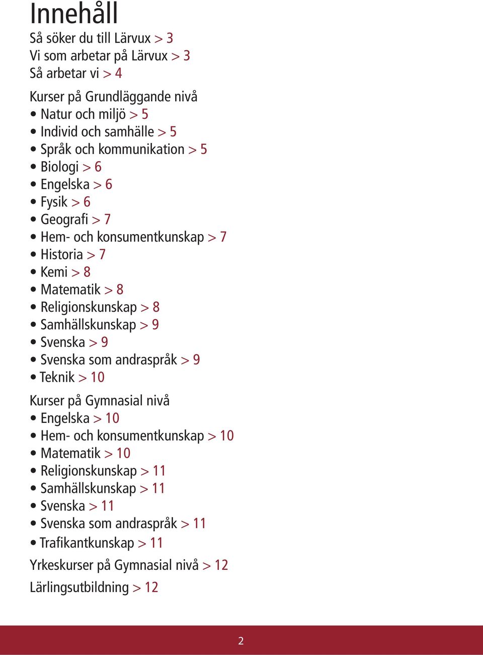 8 Samhällskunskap > 9 Svenska > 9 Svenska som andraspråk > 9 Teknik > 10 Kurser på Gymnasial nivå Engelska > 10 Hem- och konsumentkunskap > 10 Matematik > 10