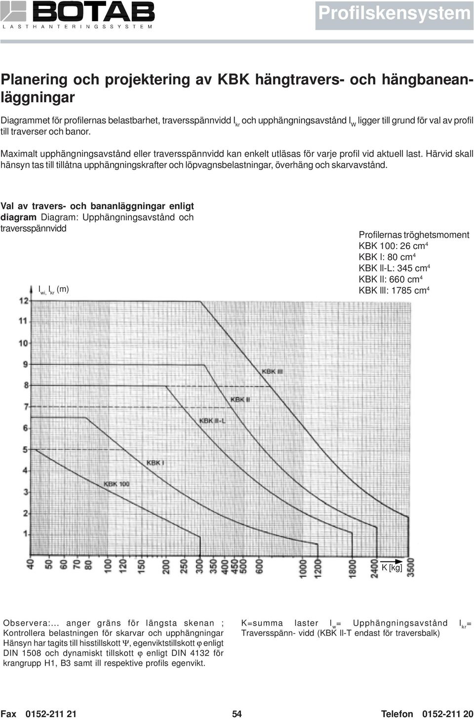 Härvid skall hänsyn tas till tillåtna upphängningskrafter och löpvagnsbelastningar, överhäng och skarvavstånd.