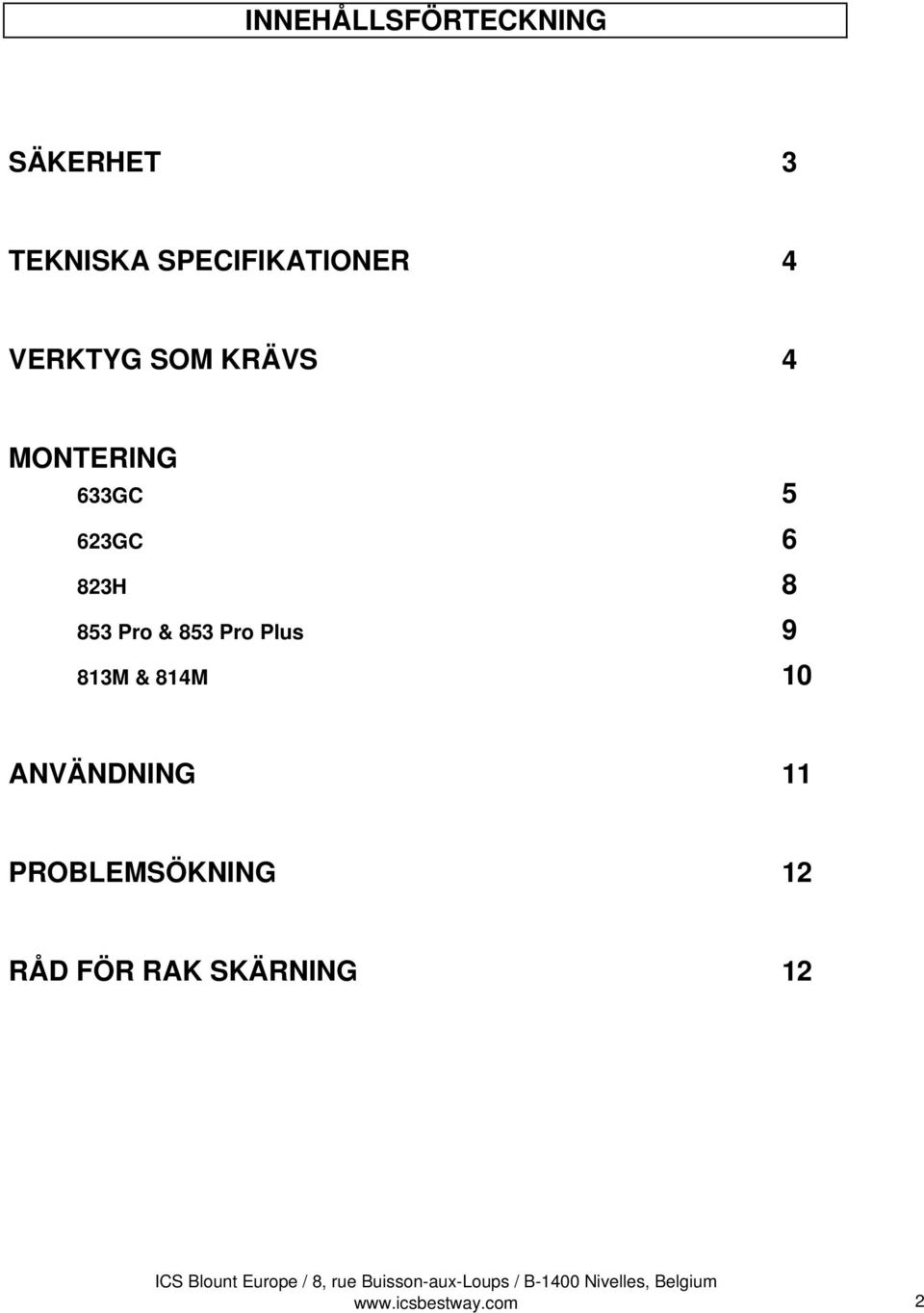 853 Pro & 853 Pro Plus 9 813M & 814M 10 ANVÄNDNING 11