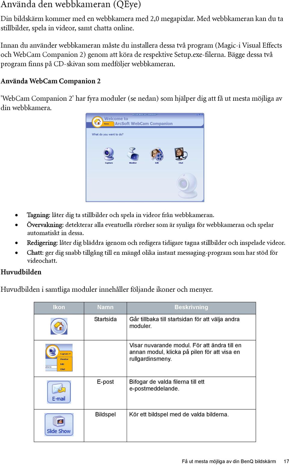 Bägge dessa två program finns på CD-skivan som medföljer webbkameran.