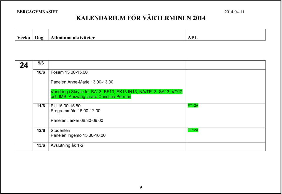 och IMS. Ansvarig lärare Christina Perman 11/6 PU 15.00-15.