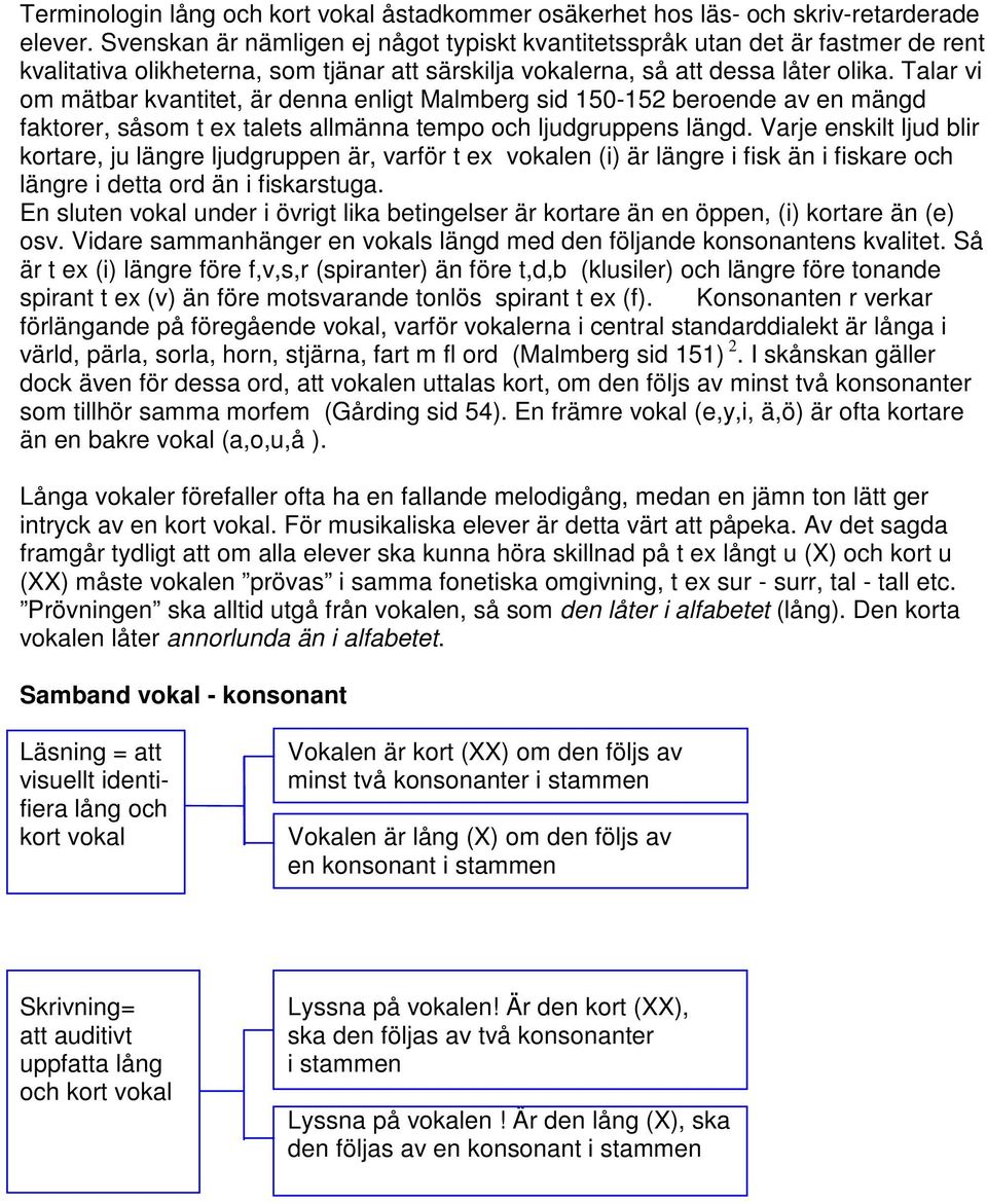 Talar vi om mätbar kvantitet, är denna enligt Malmberg sid 150-152 beroende av en mängd faktorer, såsom t ex talets allmänna tempo och ljudgruppens längd.