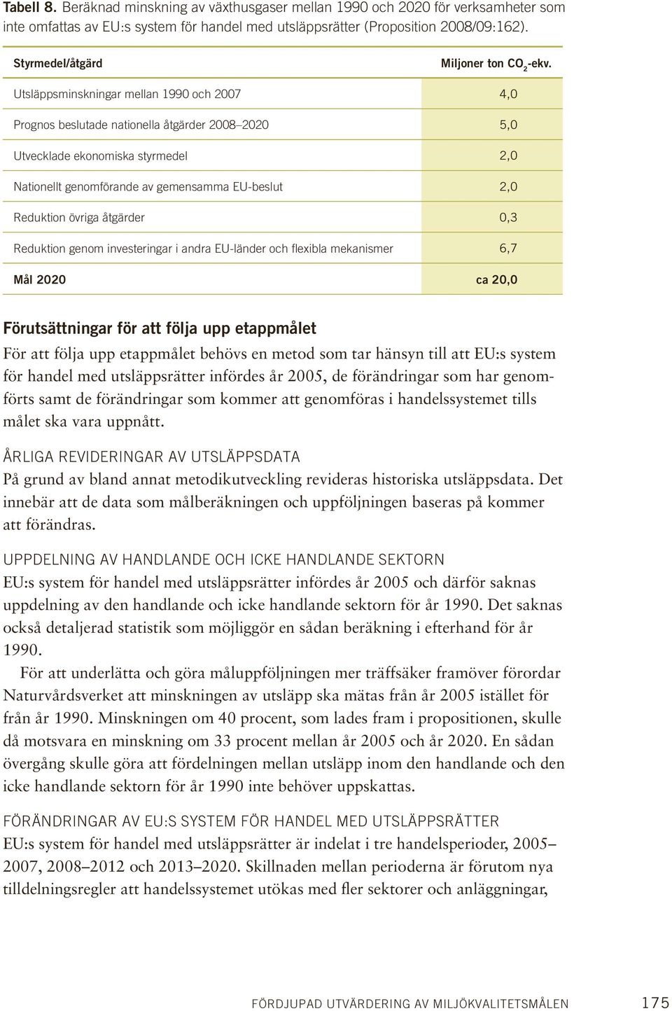 Utsläppsminskningar mellan 1990 och 2007 4,0 Prognos beslutade nationella åtgärder 2008 2020 5,0 Utvecklade ekonomiska styrmedel 2,0 Nationellt genomförande av gemensamma EU-beslut 2,0 Reduktion