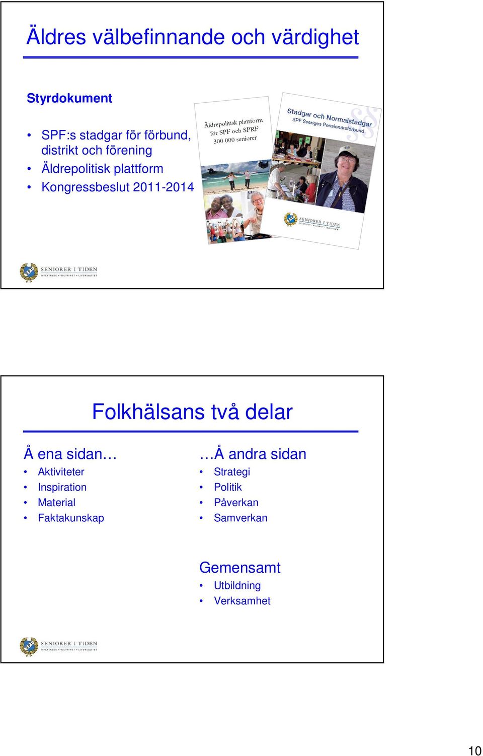 Folkhälsans två delar Å ena sidan Aktiviteter Inspiration Material