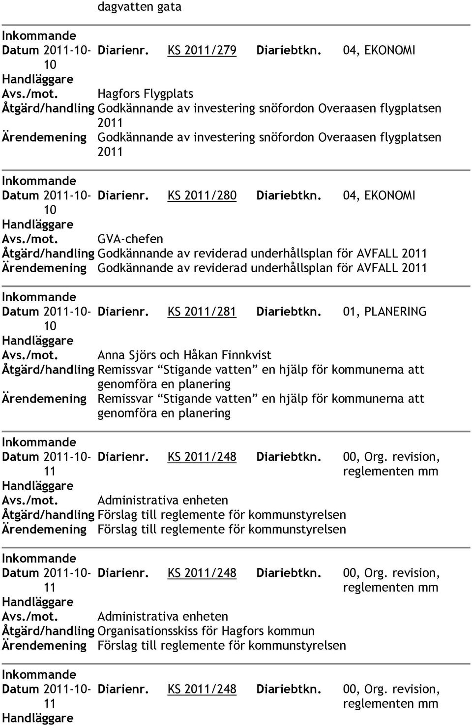 KS 20/280 Diariebtkn. 04, EKONOMI Åtgärd/handling Godkännande av reviderad underhållsplan för AVFALL 20 Ärendemening Godkännande av reviderad underhållsplan för AVFALL 20 Datum 20-- Diarienr.